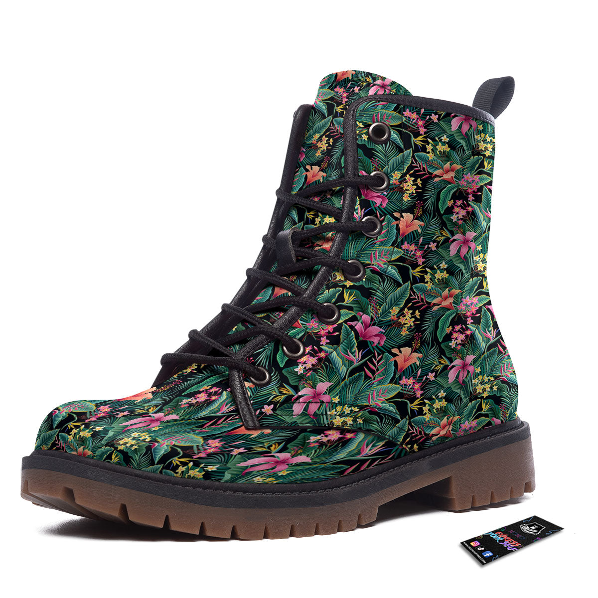 Hibiscus Exotic Tropical Print Pattern Work Boots-grizzshop