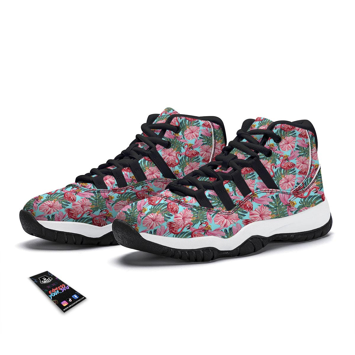 Hibiscus Flamingo Black Bball Shoes-grizzshop