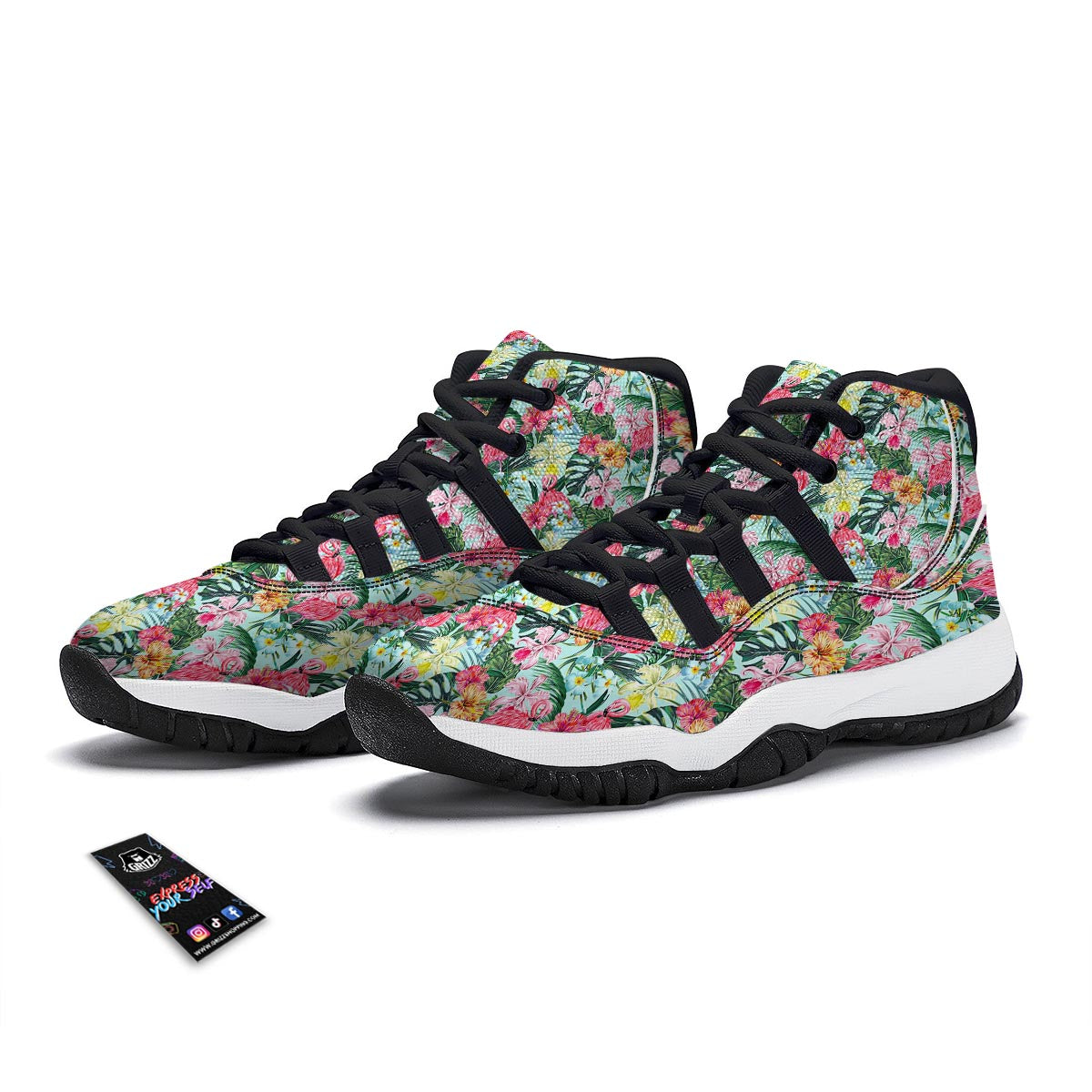 Hibiscus Flamingo Tropical Black Bball Shoes-grizzshop