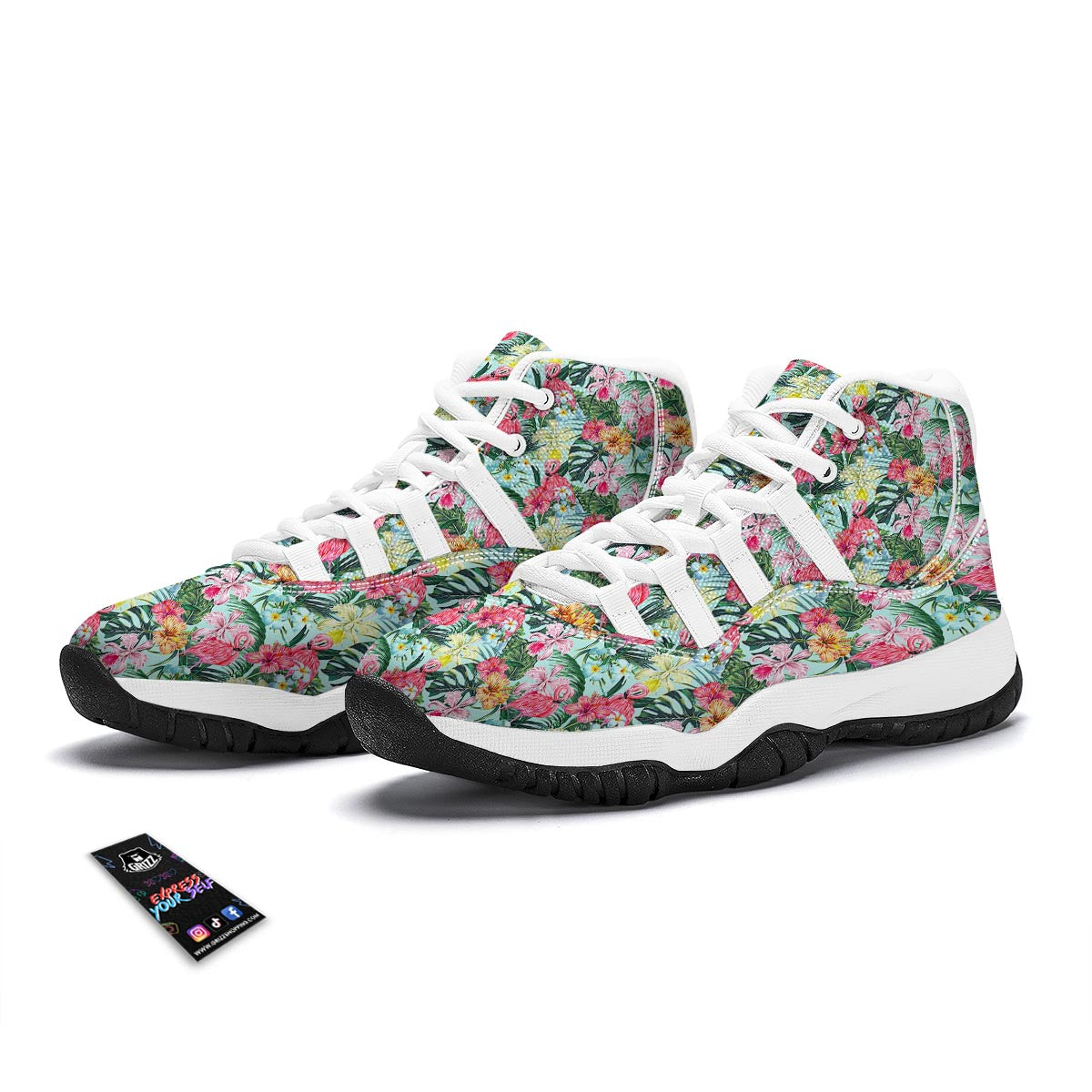 Hibiscus Flamingo Tropical White Bball Shoes-grizzshop