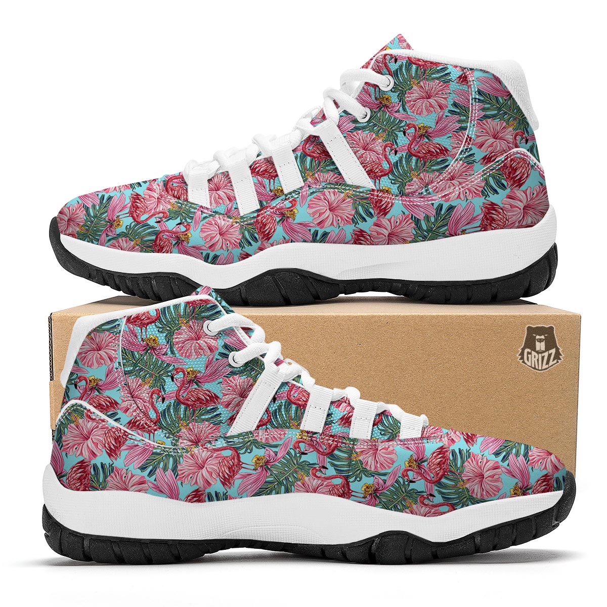 Hibiscus Flamingo White Bball Shoes-grizzshop