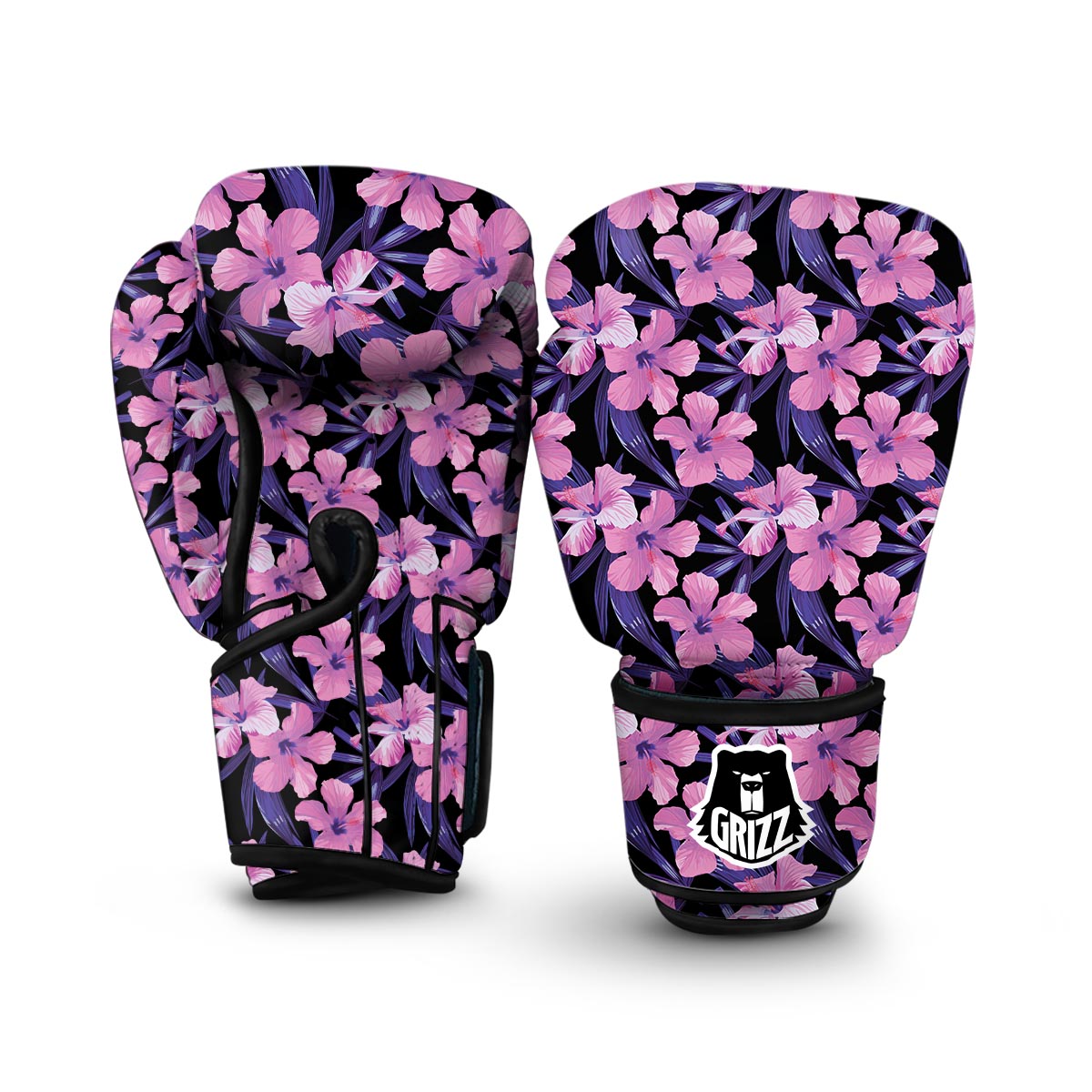 Hibiscus Floral Tropical Hawaiian Flower Palm Leaves Pattern Print Boxing Gloves-grizzshop