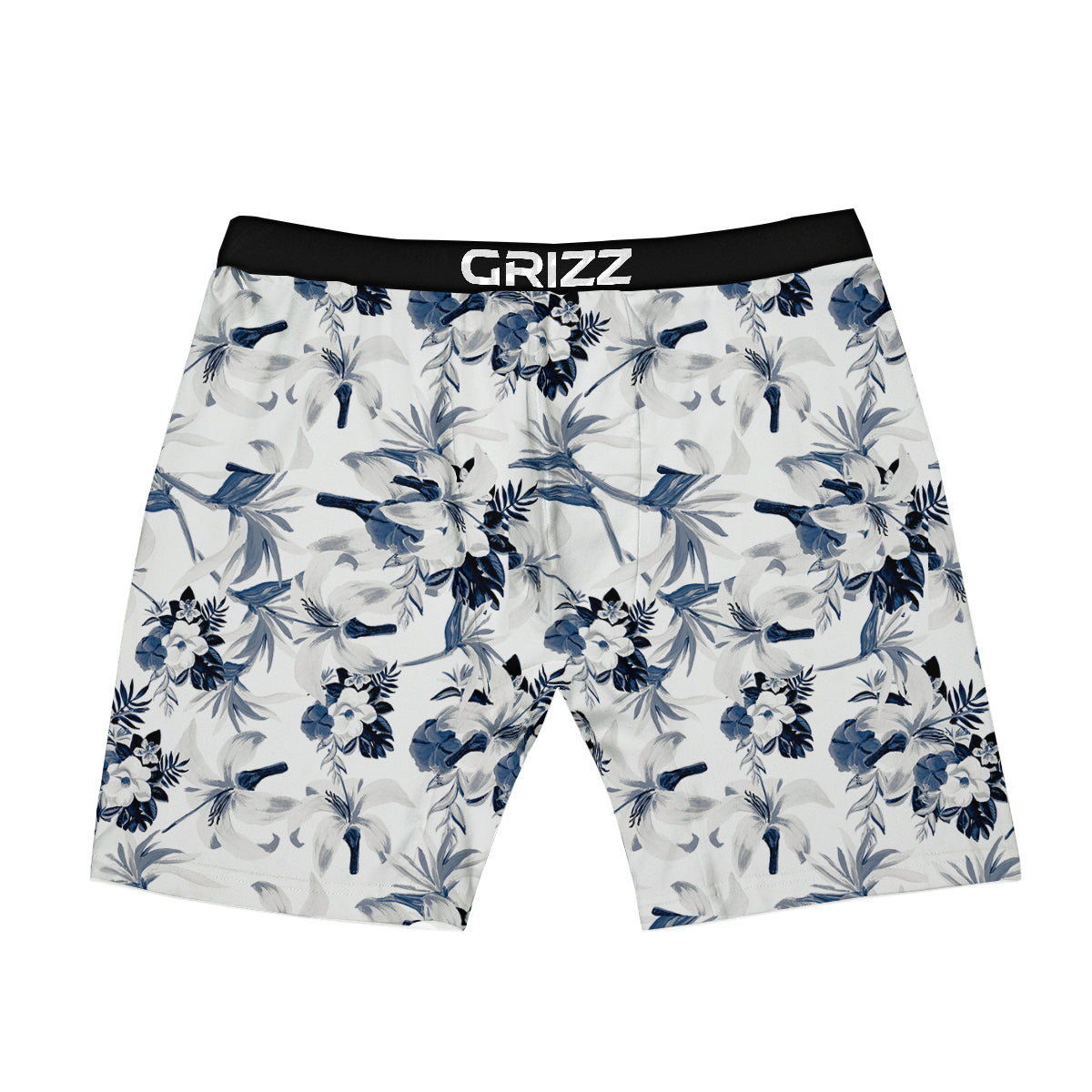 Hibiscus Floral White And Blue Print Pattern Boxer Briefs-grizzshop