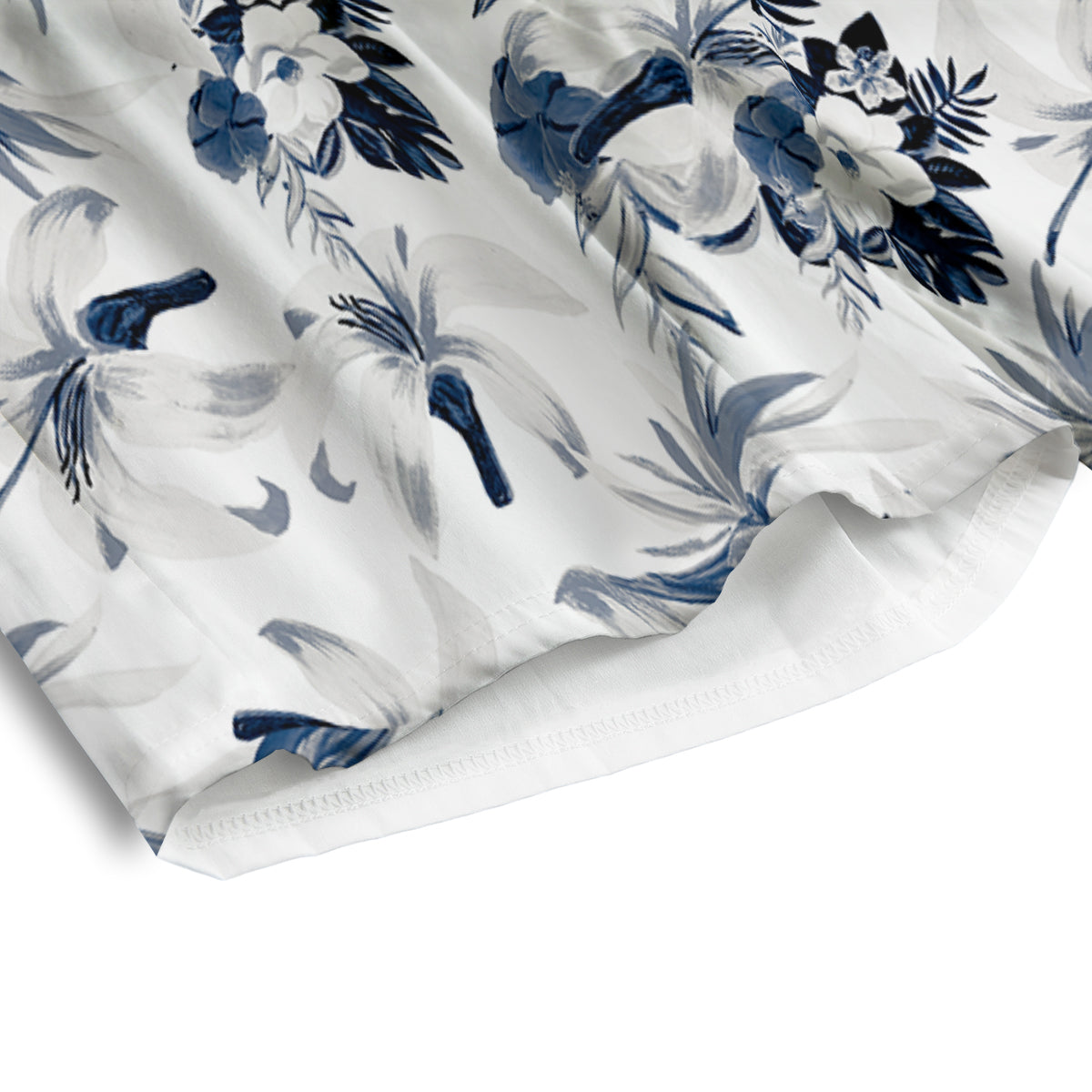 Hibiscus Floral White And Blue Print Pattern Men's Athletic Shorts