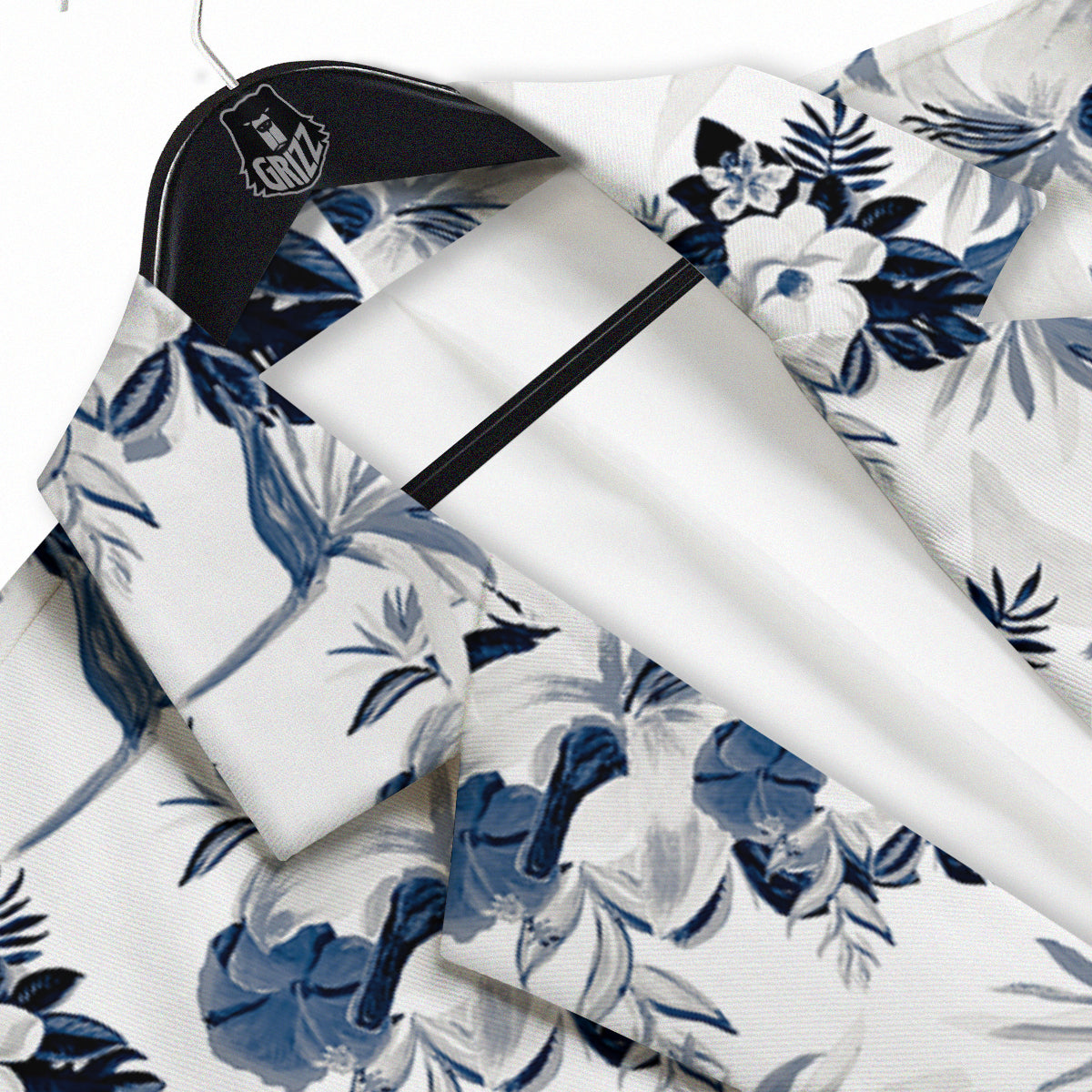 Hibiscus Floral White And Blue Print Pattern Men's Sport Coat-grizzshop