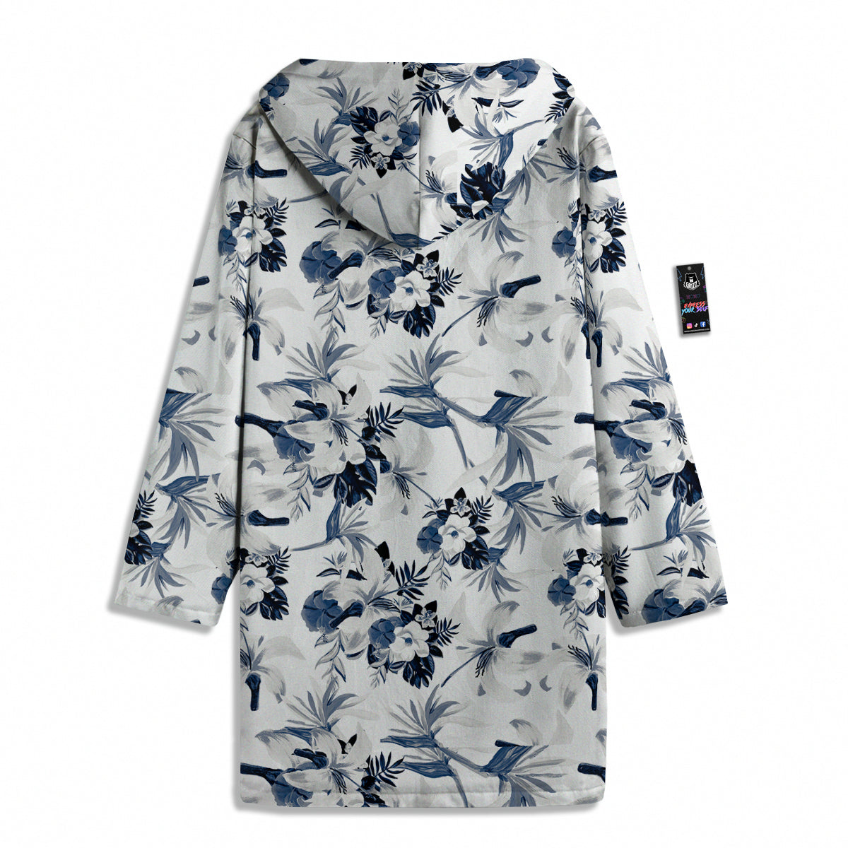 Hibiscus Floral White And Blue Print Pattern Men's Windbreaker Jacket-grizzshop