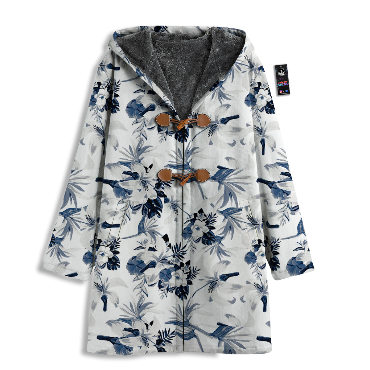 Hibiscus Floral White And Blue Print Pattern Men's Windbreaker Jacket-grizzshop