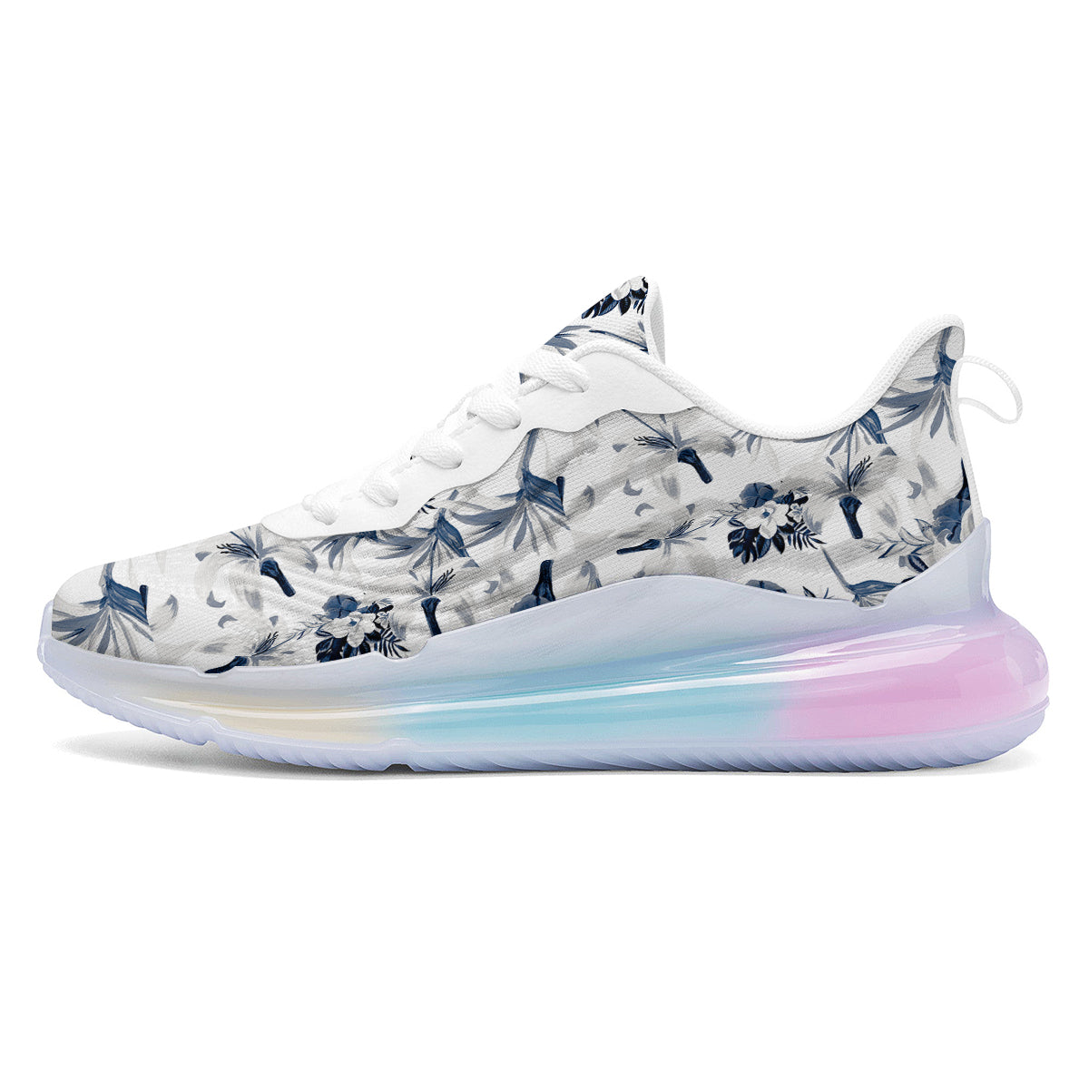 Hibiscus Floral White And Blue Print Pattern Running Sneakers-grizzshop