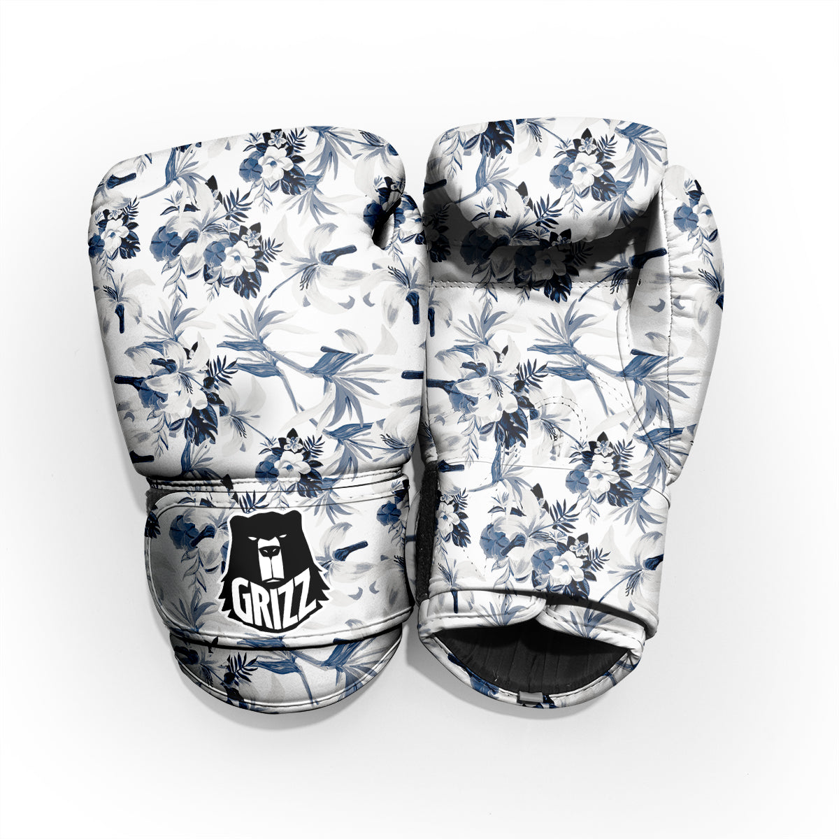 Hibiscus Floral White And Blue Print Pattern Pro Boxing Glove