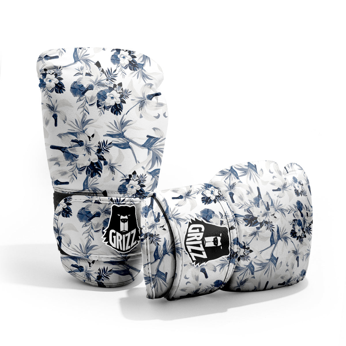 Hibiscus Floral White And Blue Print Pattern Pro Boxing Glove