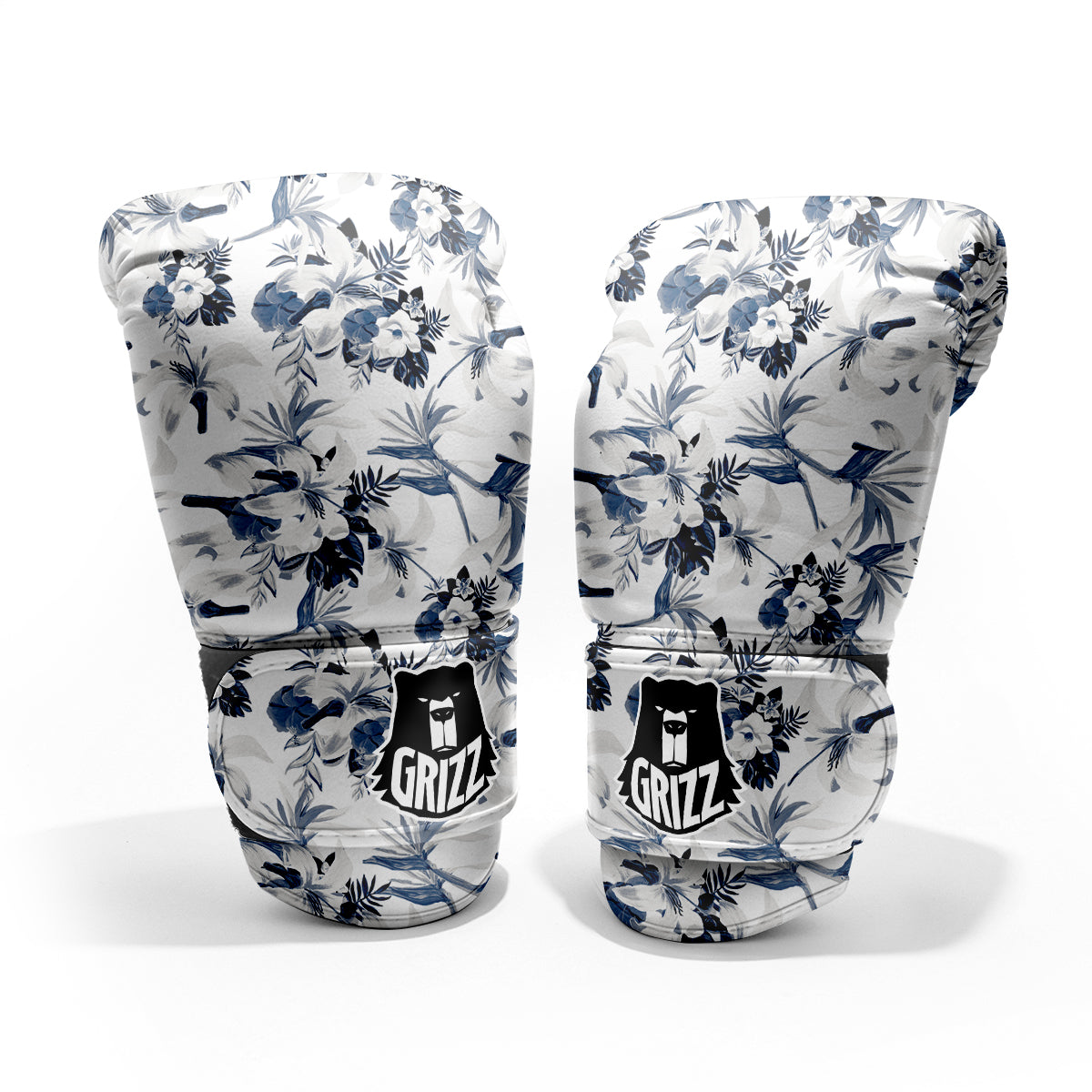 Hibiscus Floral White And Blue Print Pattern Pro Boxing Glove