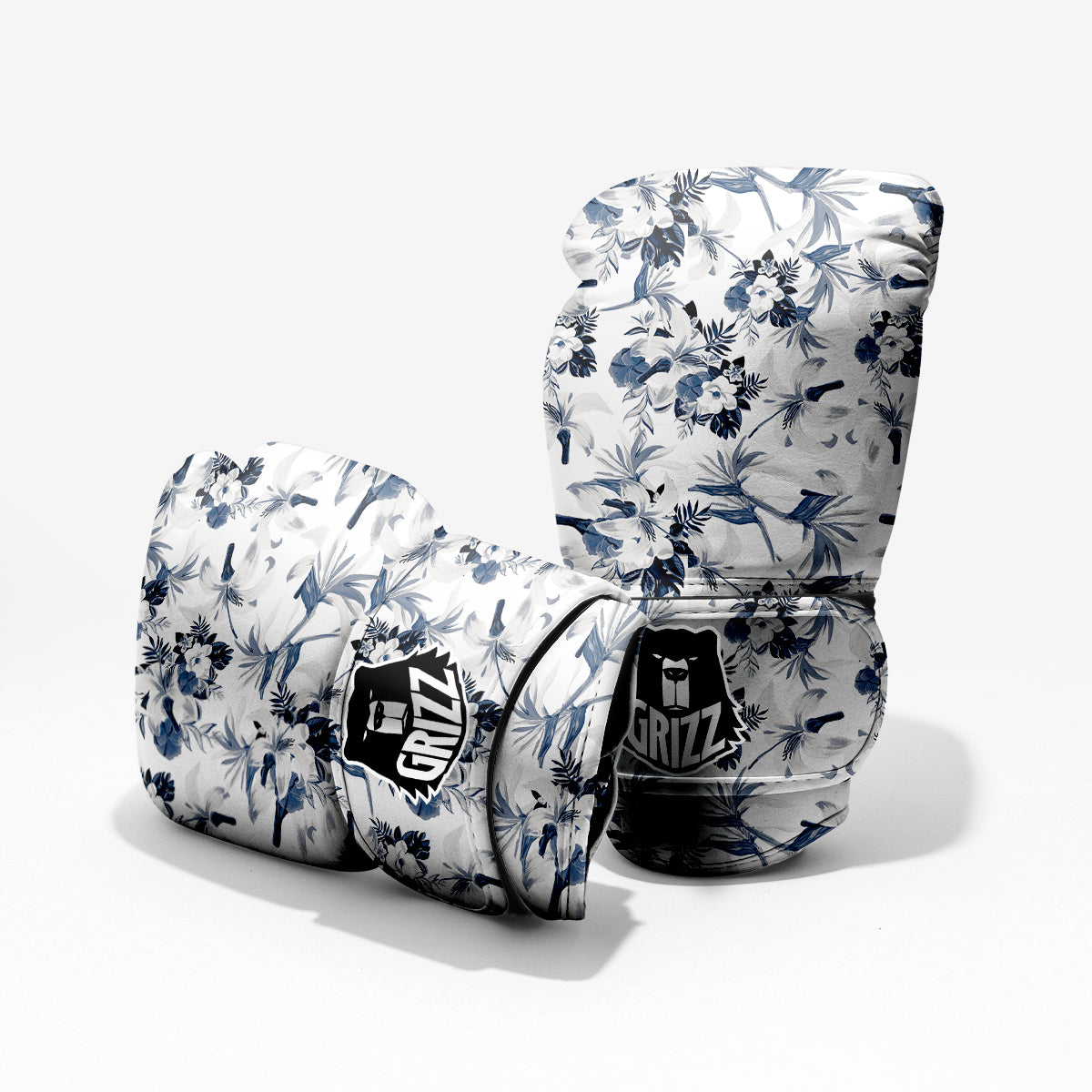 Hibiscus Floral White And Blue Print Pattern Pro Boxing Glove