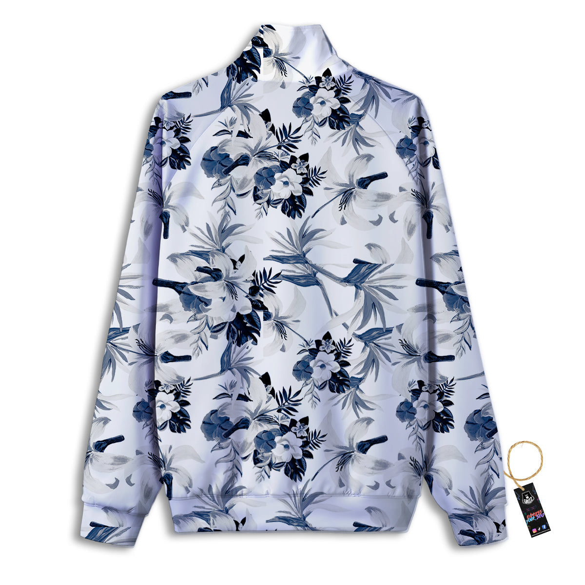 Hibiscus Floral White And Blue Print Pattern Track Jacket-grizzshop