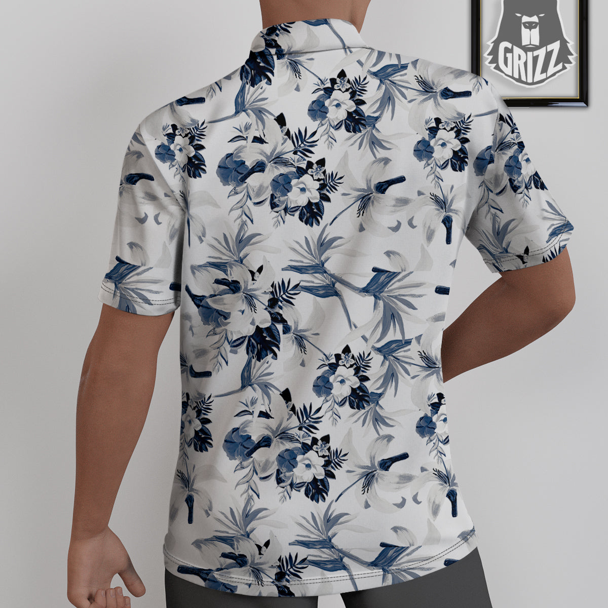Hibiscus Floral White And Blue Print Pattern Untucked Shirts-grizzshop