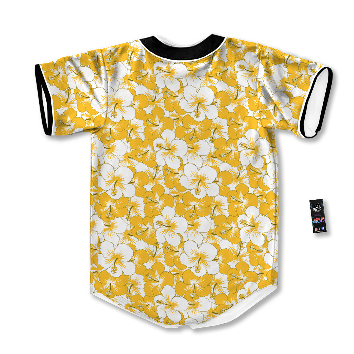 Hibiscus Flower And Camo Yellow Print Pattern Baseball Jersey-grizzshop