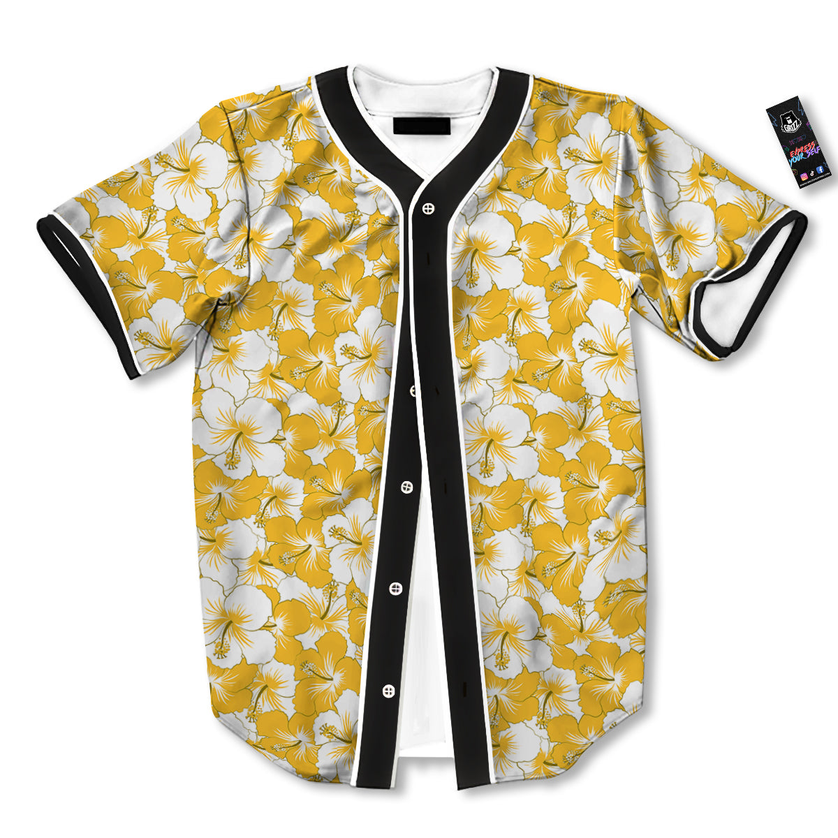 Hibiscus Flower And Camo Yellow Print Pattern Baseball Jersey-grizzshop