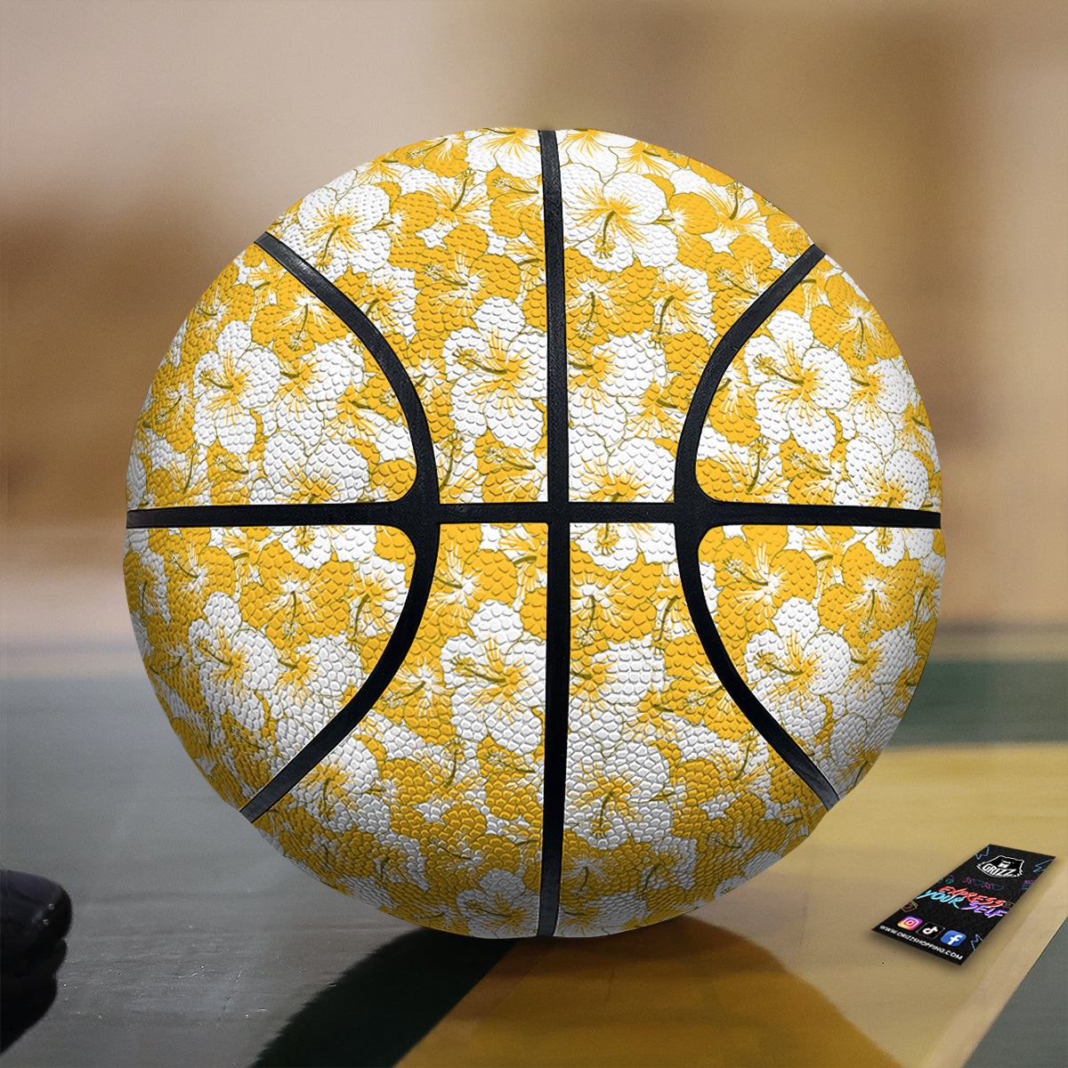 Hibiscus Flower And Camo Yellow Print Pattern Basketball