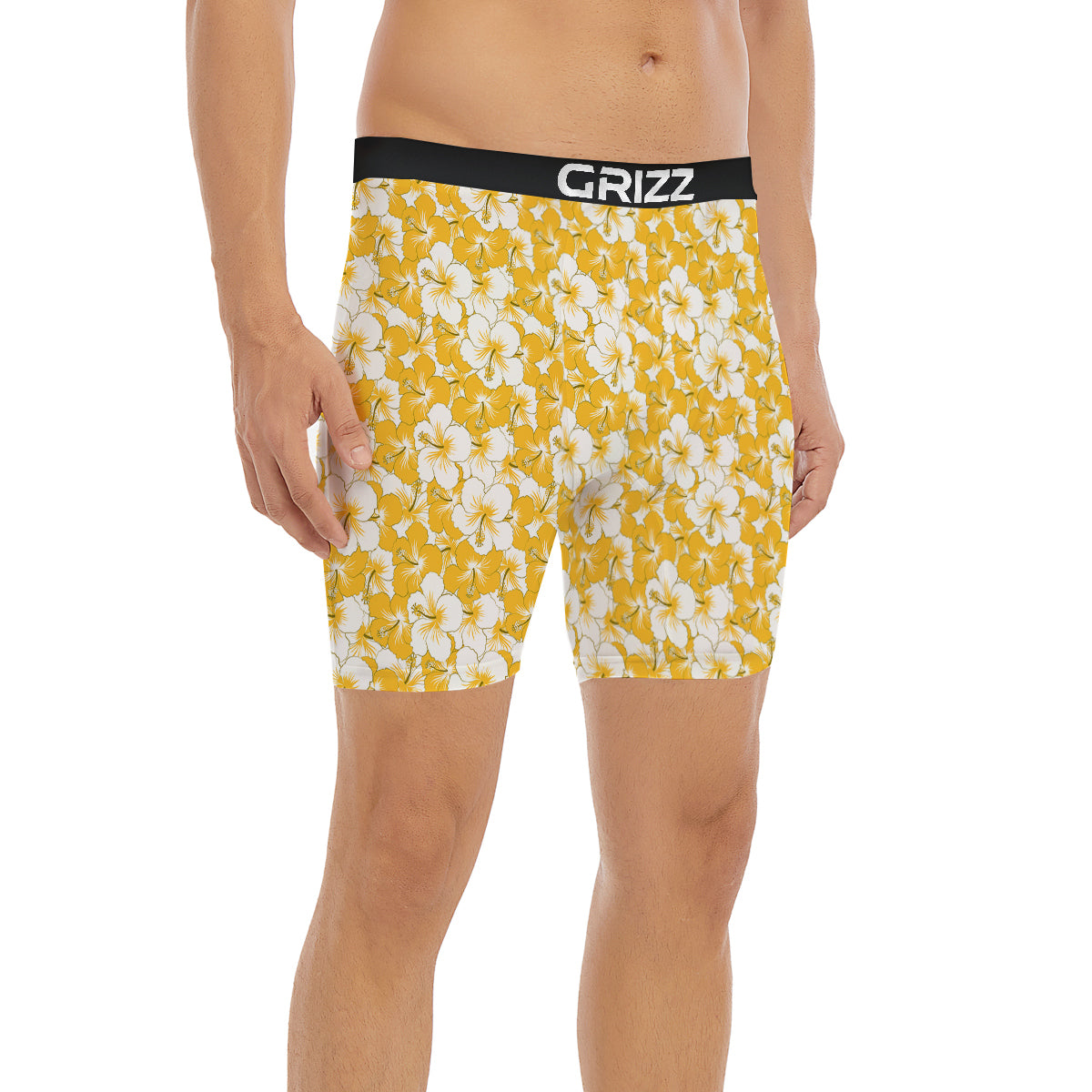Hibiscus Flower And Camo Yellow Print Pattern Boxer Briefs-grizzshop