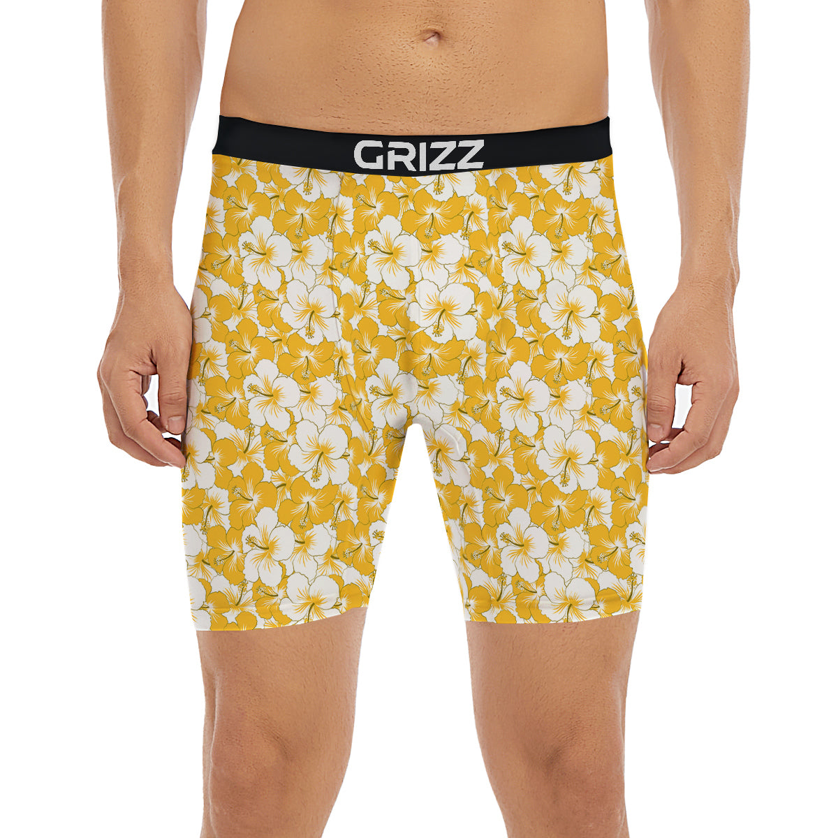 Hibiscus Flower And Camo Yellow Print Pattern Boxer Briefs-grizzshop