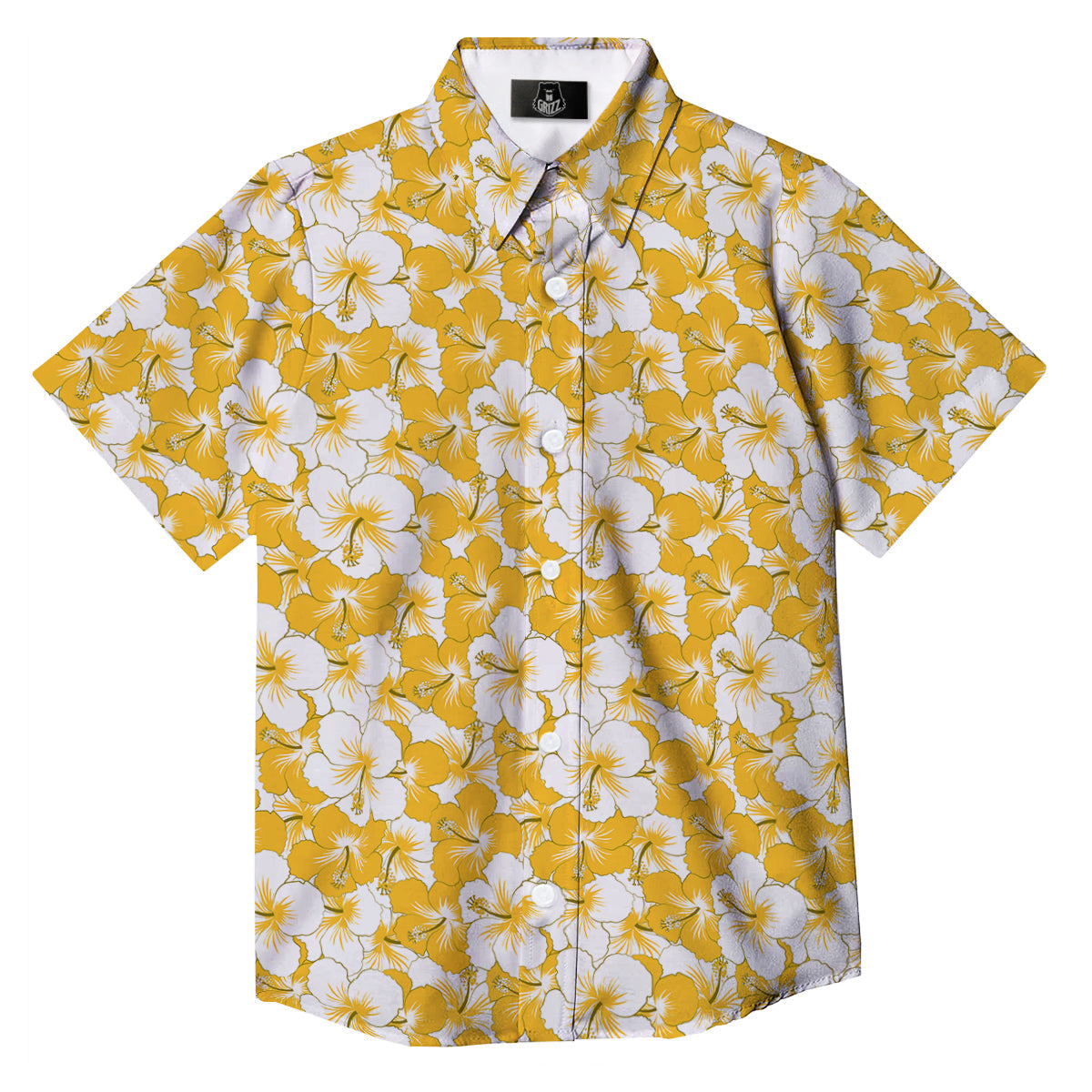 Hibiscus Flower And Camo Yellow Print Pattern Button Up Shirt-grizzshop