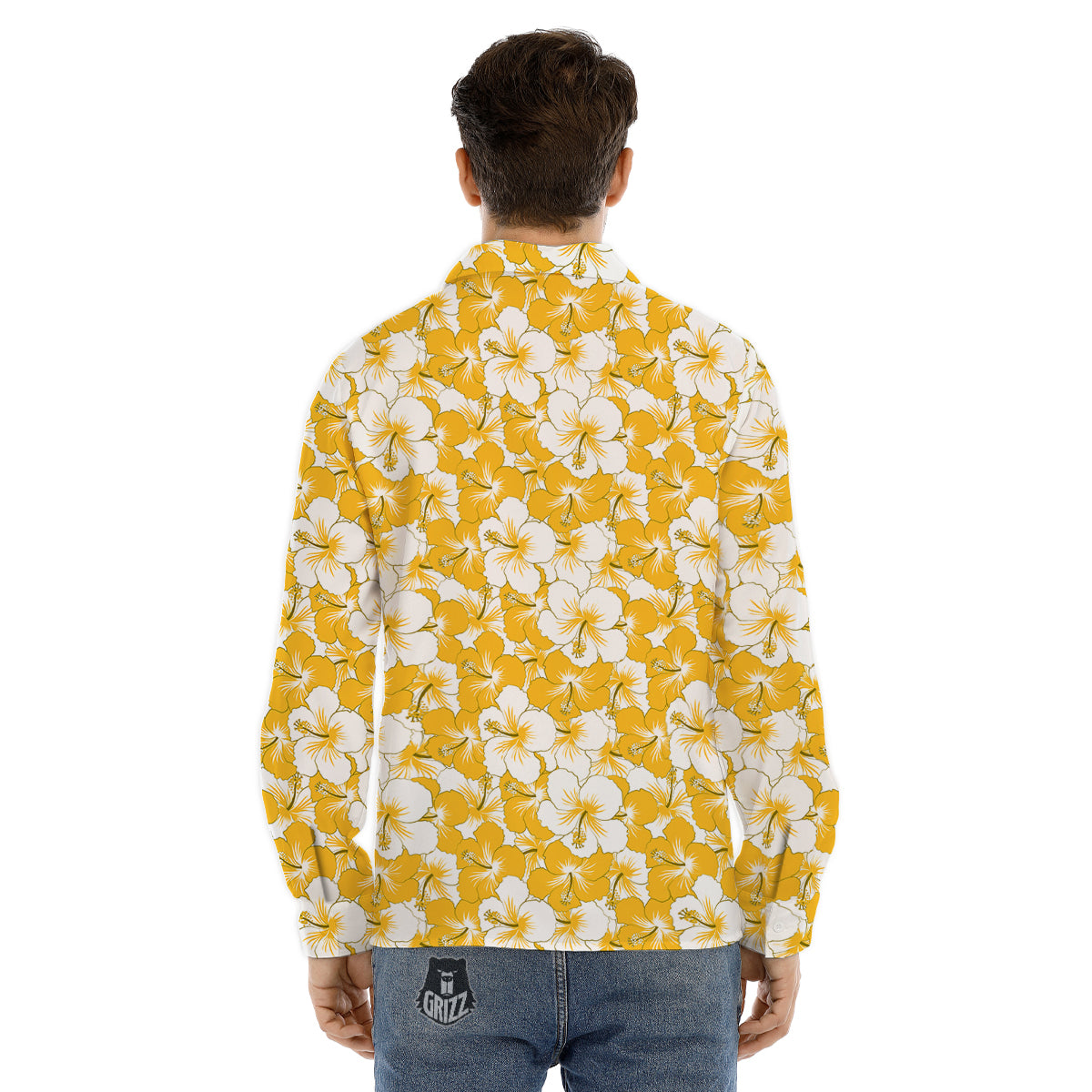 Hibiscus Flower And Camo Yellow Print Pattern Men's Dress Shirts-grizzshop