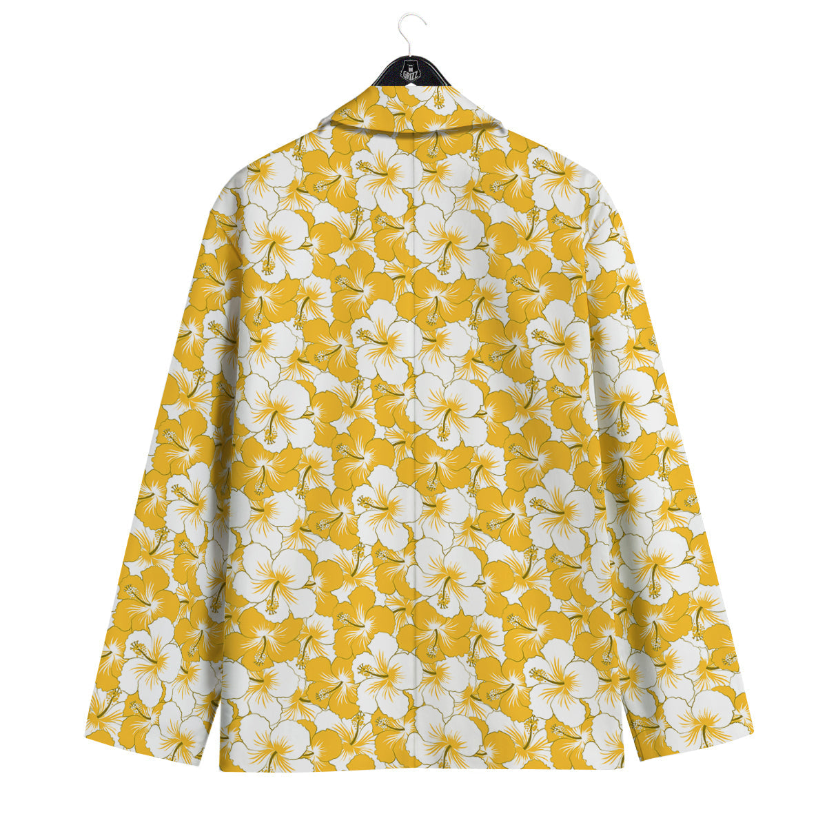 Hibiscus Flower And Camo Yellow Print Pattern Men's Sport Coat-grizzshop