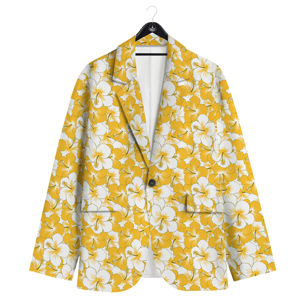 Hibiscus Flower And Camo Yellow Print Pattern Men's Sport Coat-grizzshop