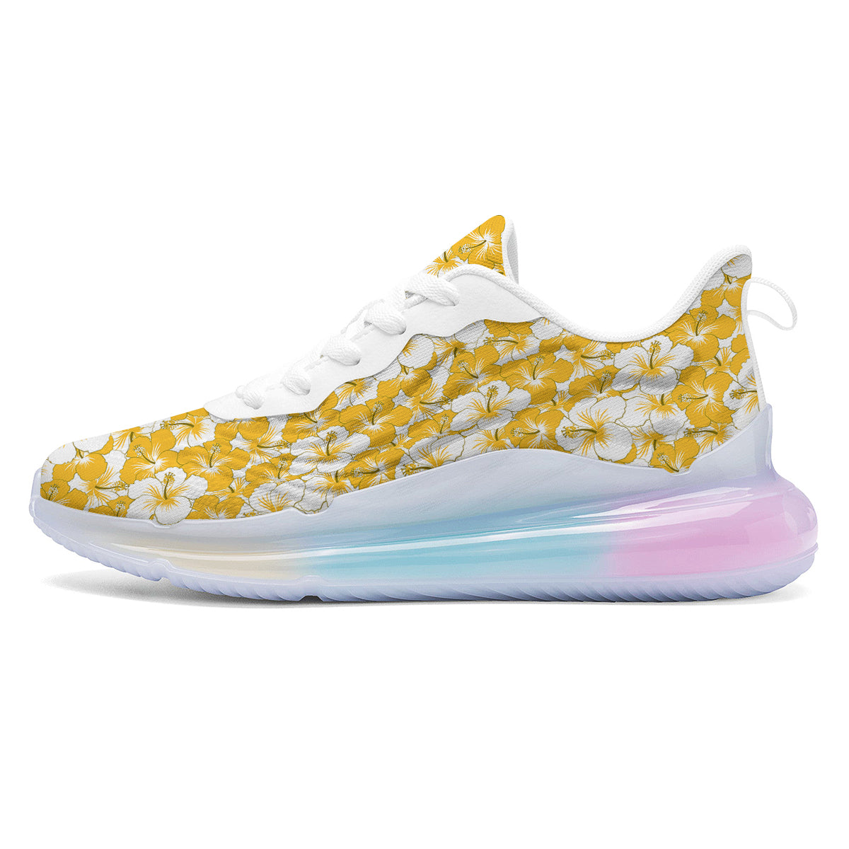 Hibiscus Flower And Camo Yellow Print Pattern Running Sneakers-grizzshop