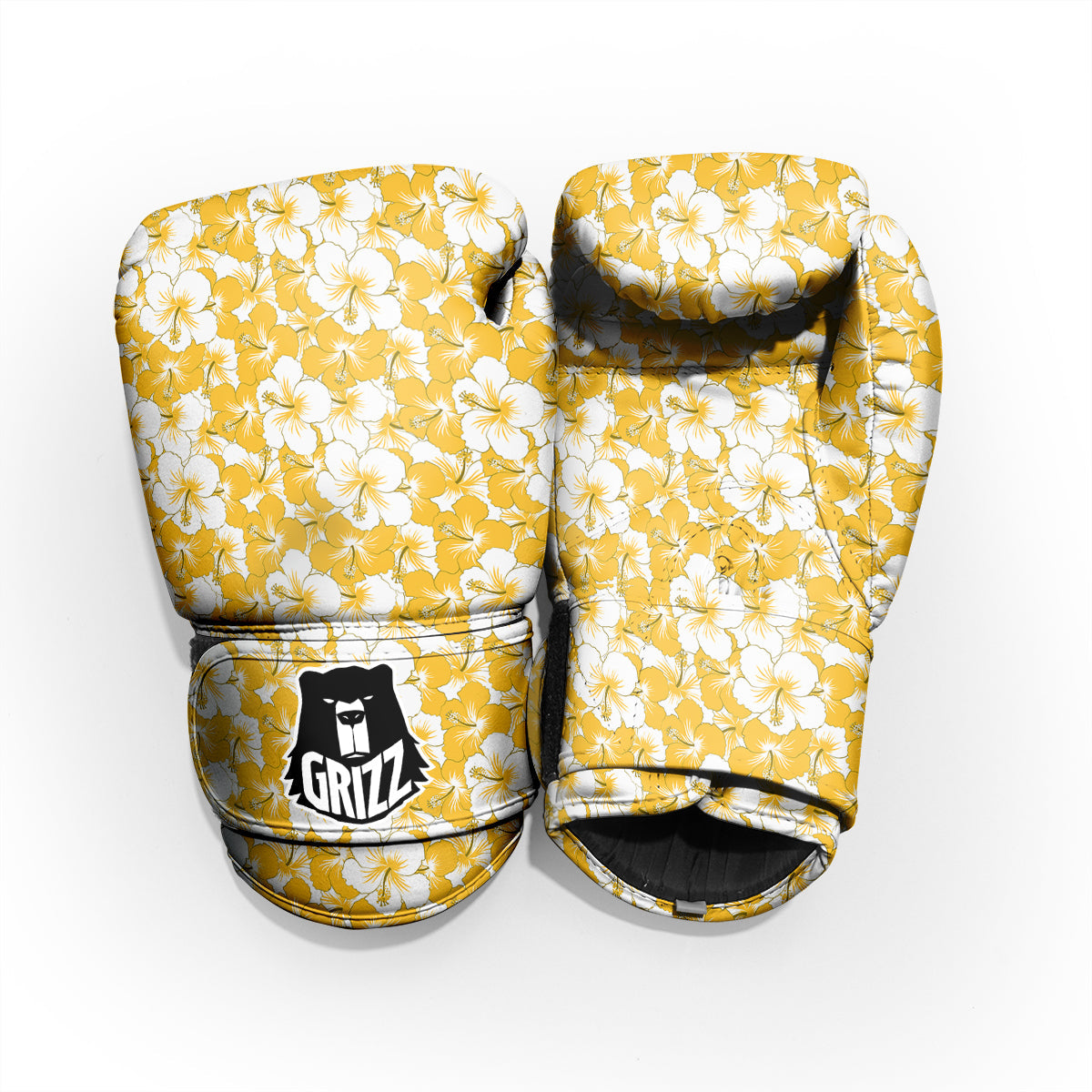 Hibiscus Flower And Camo Yellow Print Pattern Pro Boxing Glove