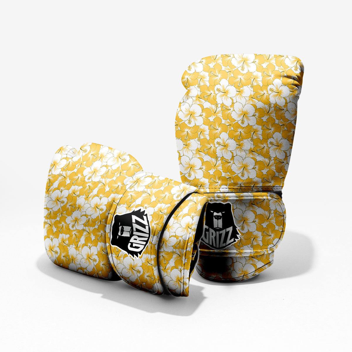 Hibiscus Flower And Camo Yellow Print Pattern Pro Boxing Glove
