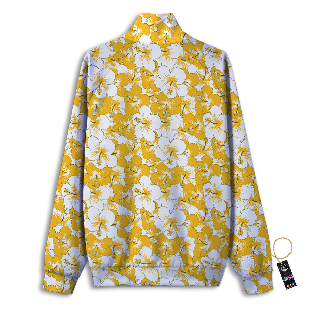 Hibiscus Flower And Camo Yellow Print Pattern Track Jacket-grizzshop