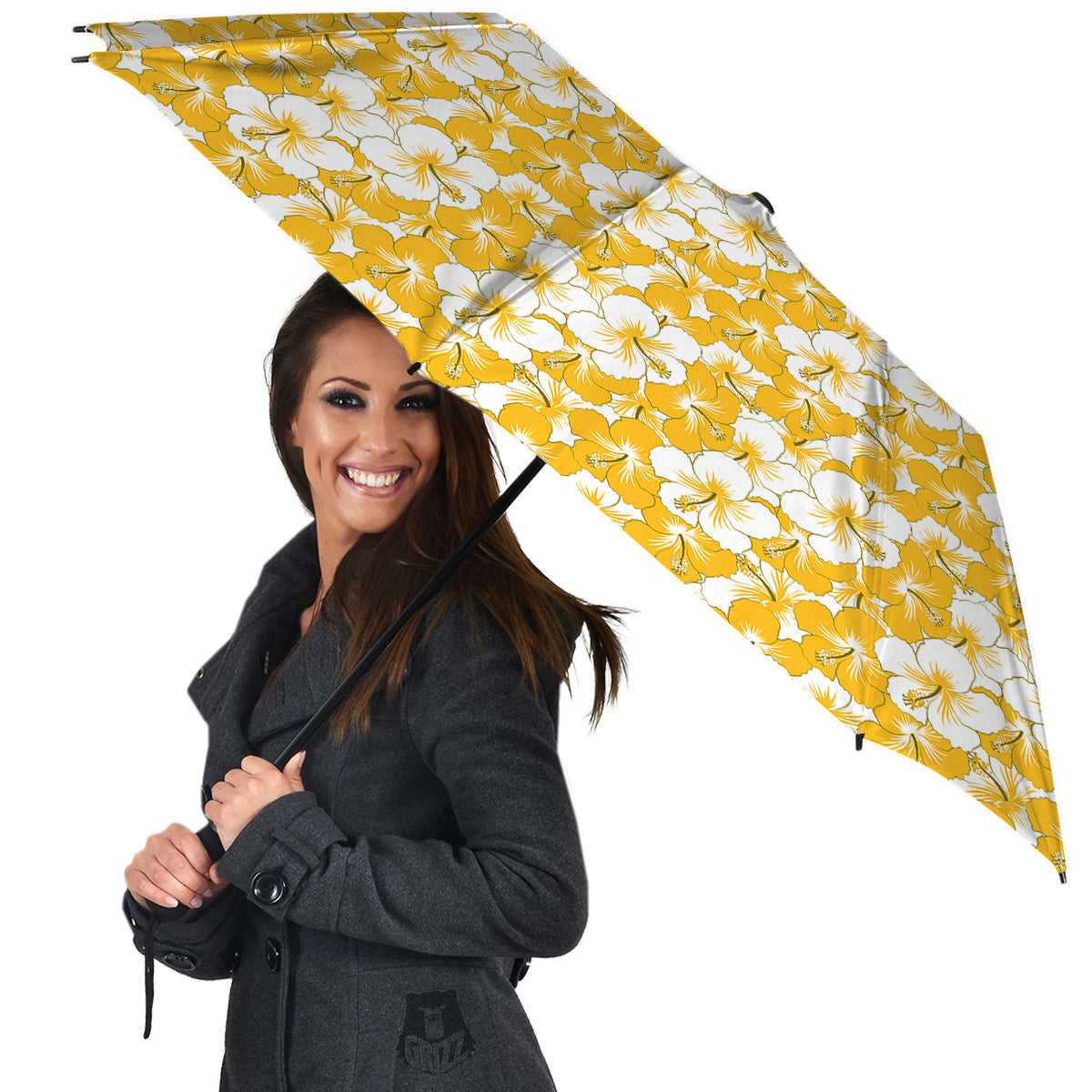 Hibiscus Flower And Camo Yellow Print Pattern Umbrella-grizzshop