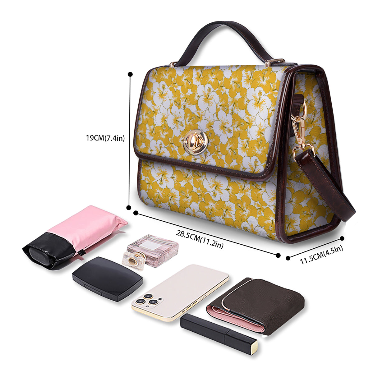 Hibiscus Flower And Camo Yellow Print Pattern Women's Satchel Bag-grizzshop