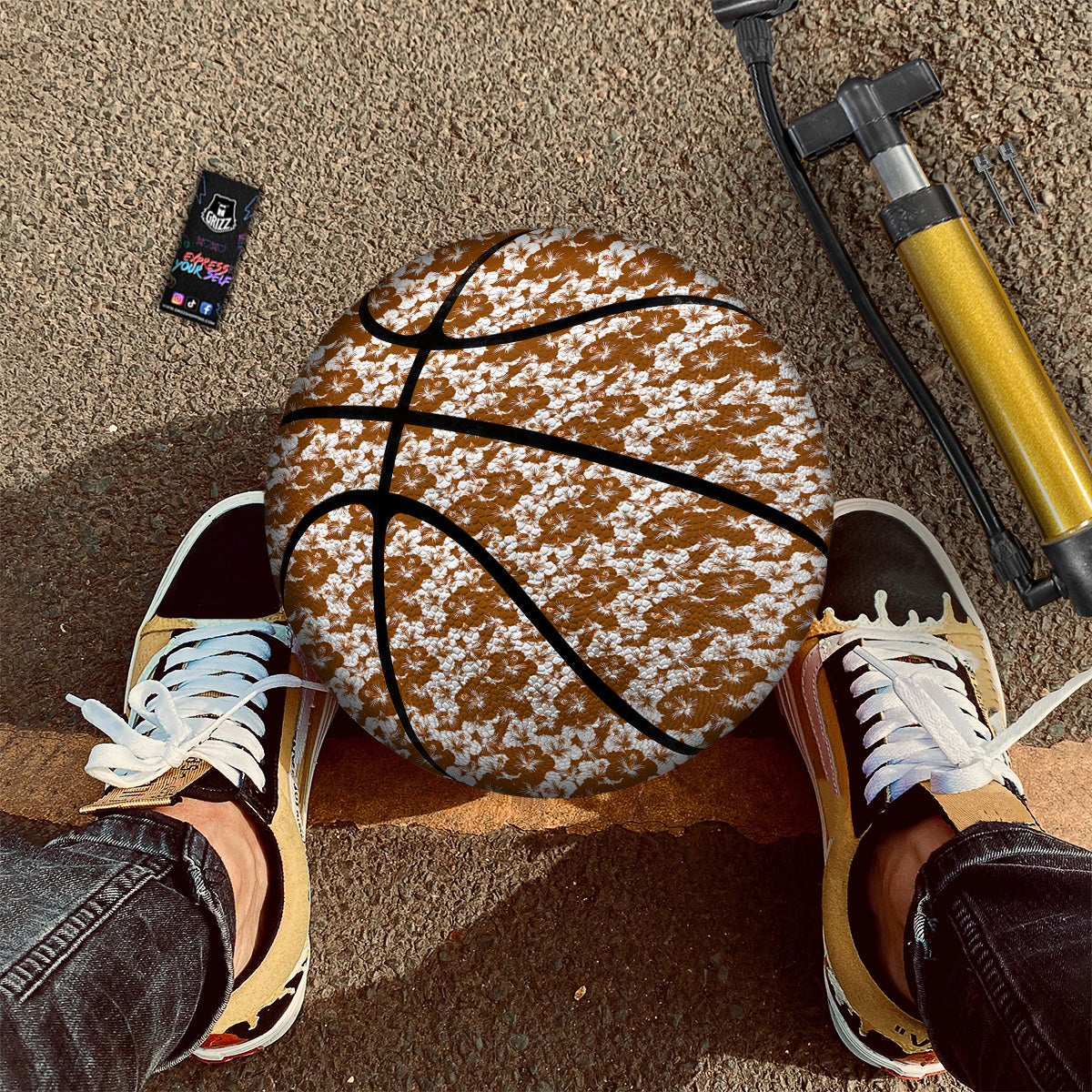 Hibiscus Flower Brown Camo Print Basketball-grizzshop