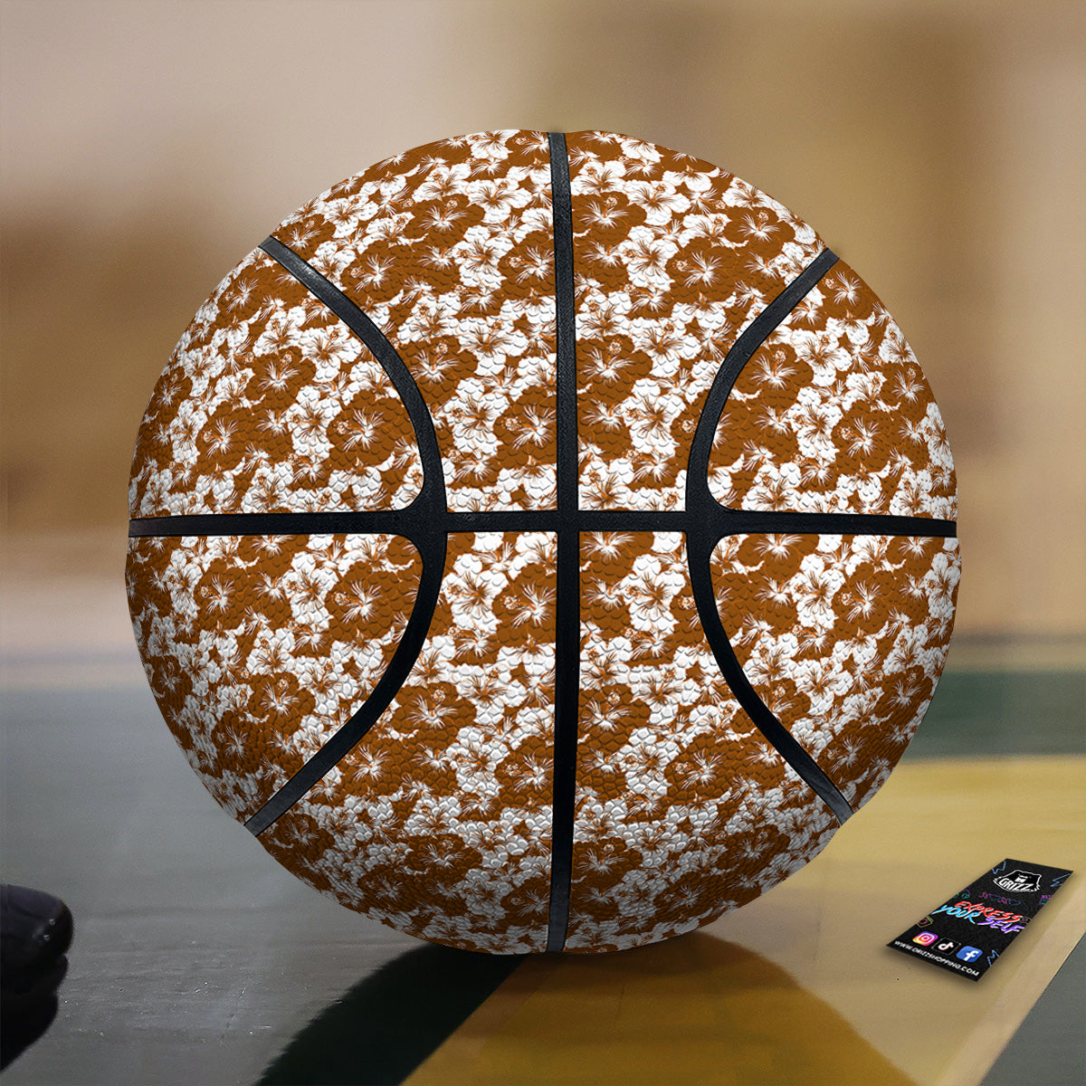 Hibiscus Flower Brown Camo Print Basketball-grizzshop
