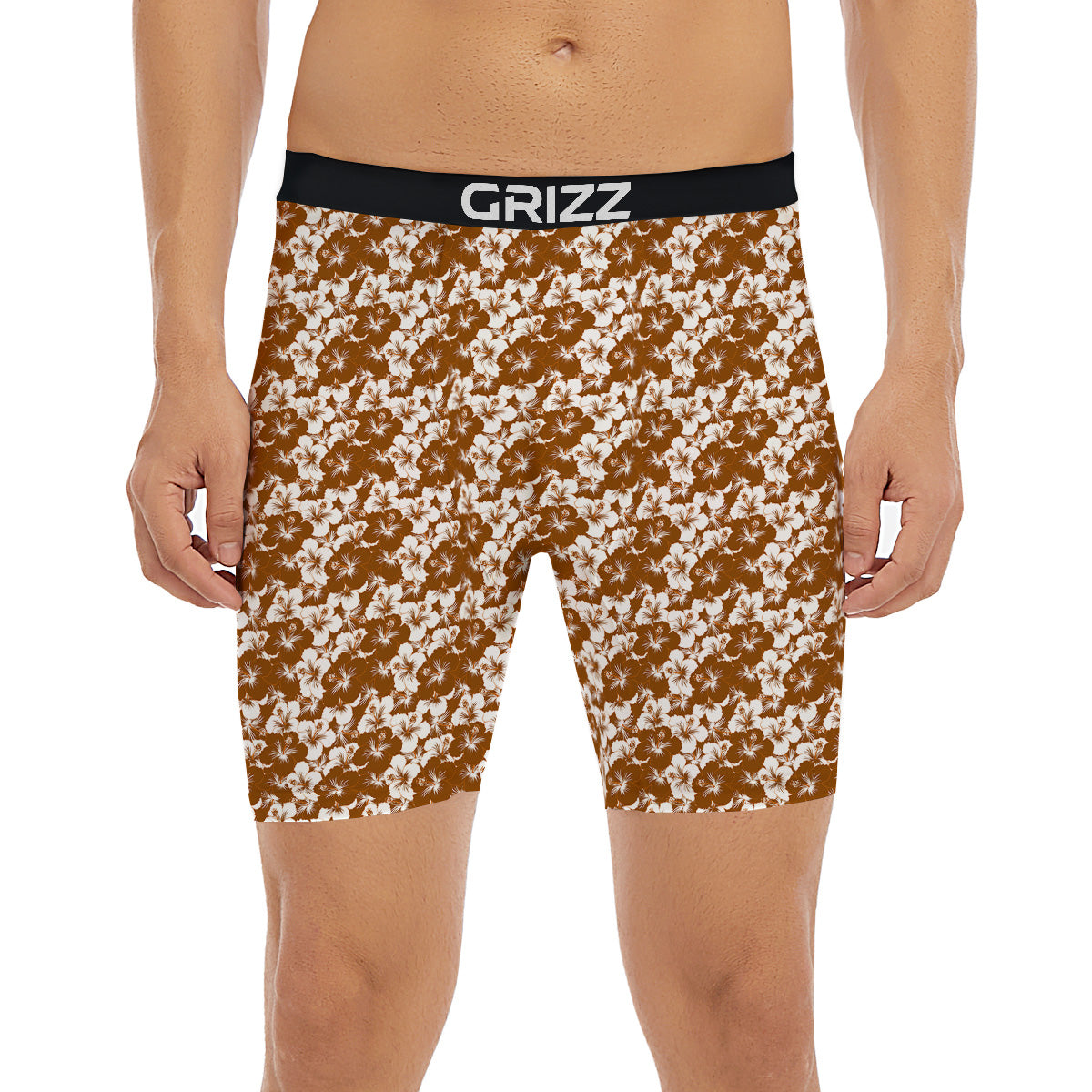 Hibiscus Flower Brown Camo Print Boxer Briefs-grizzshop