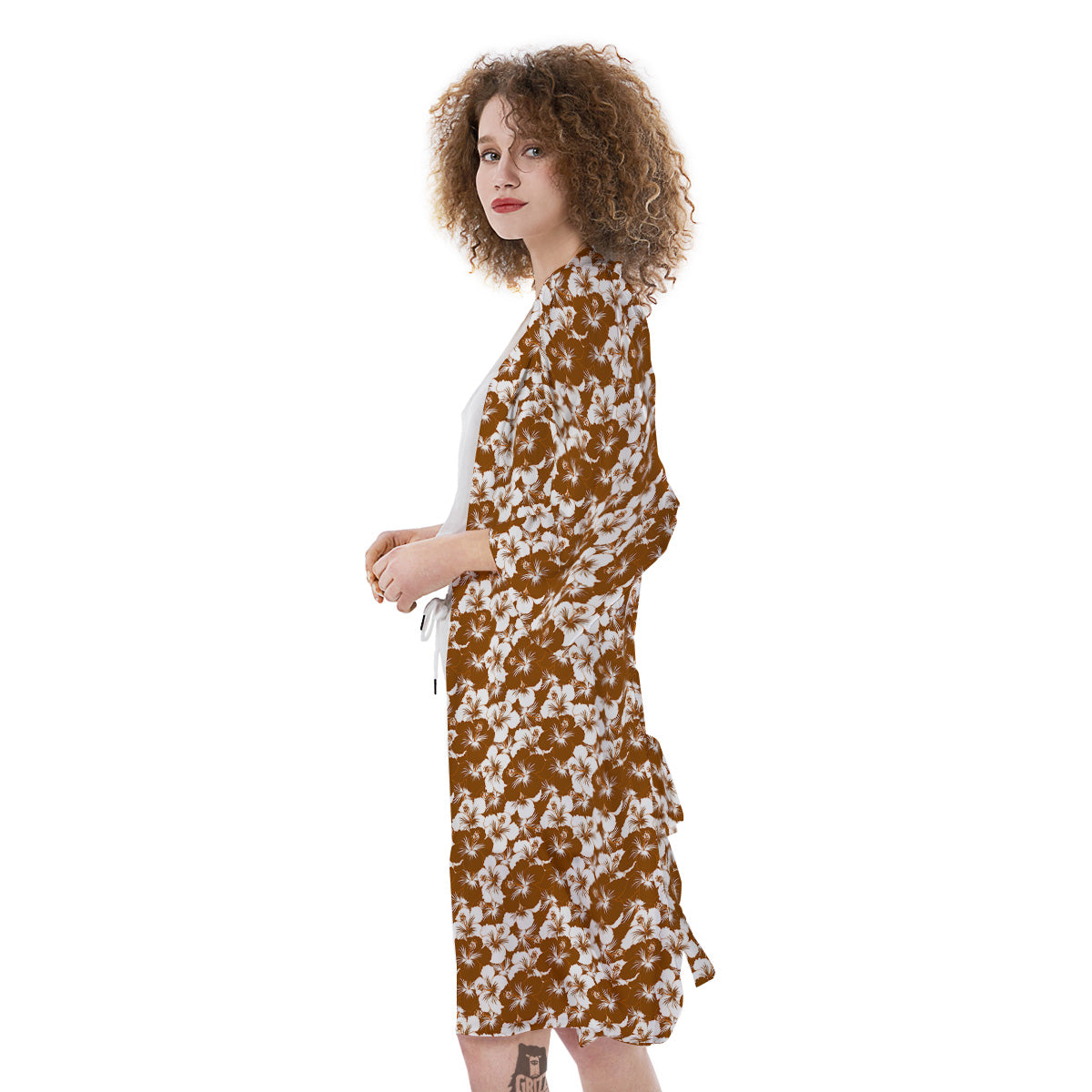 Hibiscus Flower Brown Camo Print Kimono-grizzshop