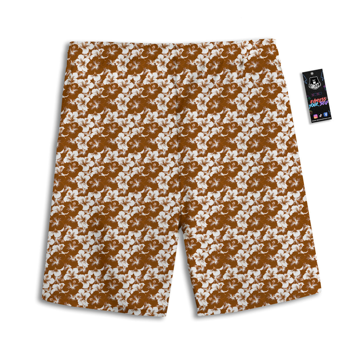 Hibiscus Flower Brown Camo Print Men's Athletic Shorts