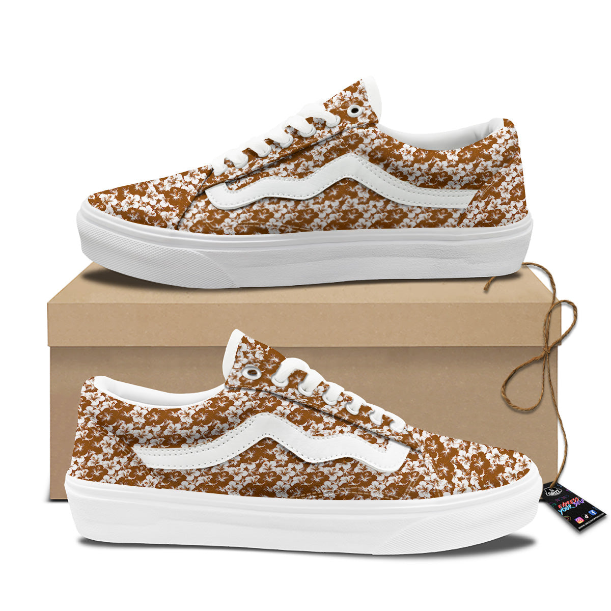 Hibiscus Flower Brown Camo Print Skate Shoes-grizzshop