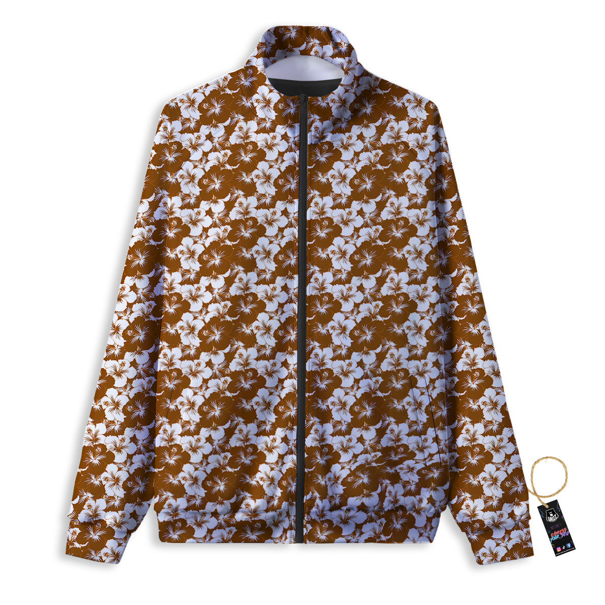 Hibiscus Flower Brown Camo Print Track Jacket-grizzshop