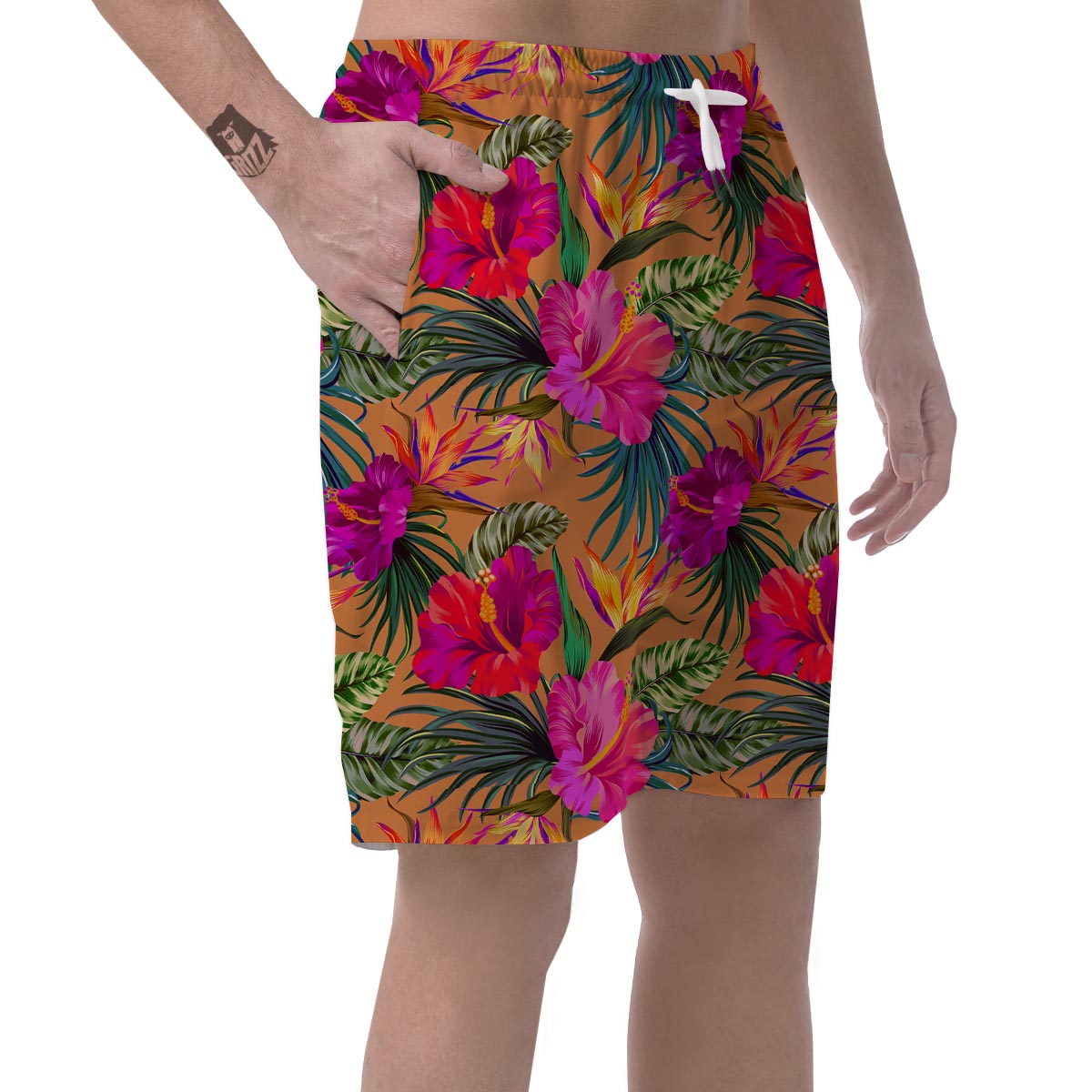 Hibiscus Flower Hawaiian Yellow Print Men's Shorts-grizzshop