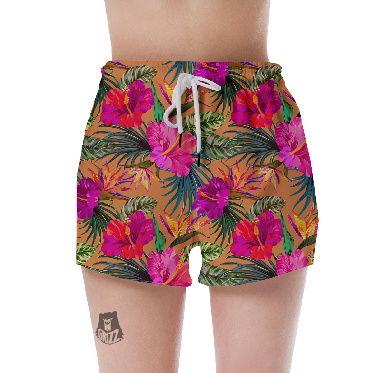 Hibiscus Flower Hawaiian Yellow Print Women's Shorts-grizzshop
