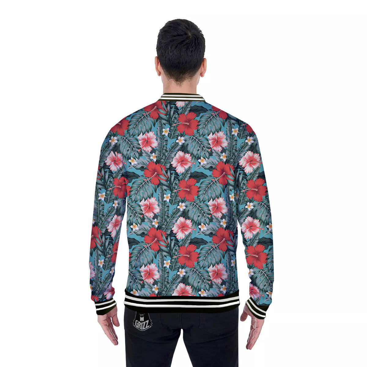 Hibiscus Flowers Tropical Print Pattern Baseball Jacket-grizzshop