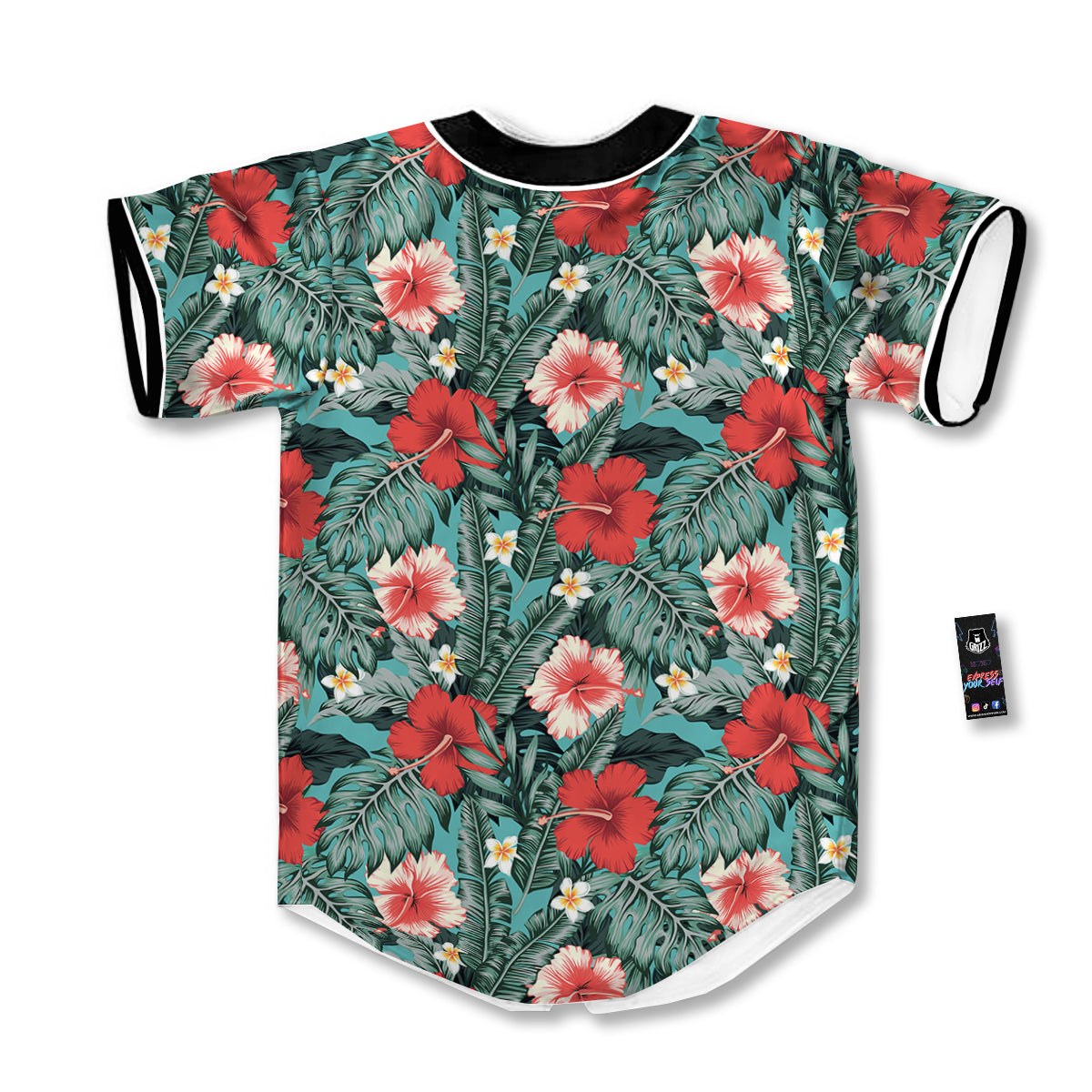 Hibiscus Flowers Tropical Print Pattern Baseball Jersey-grizzshop