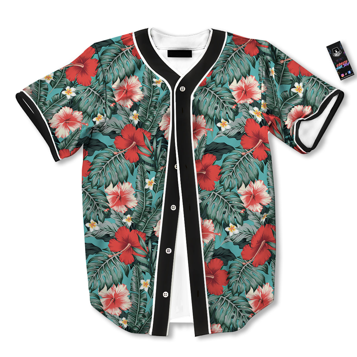 Hibiscus Flowers Tropical Print Pattern Baseball Jersey-grizzshop