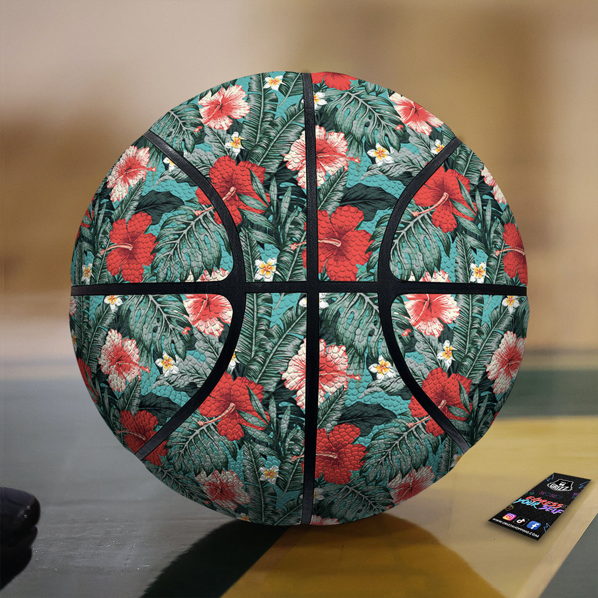 Hibiscus Flowers Tropical Print Pattern Basketball