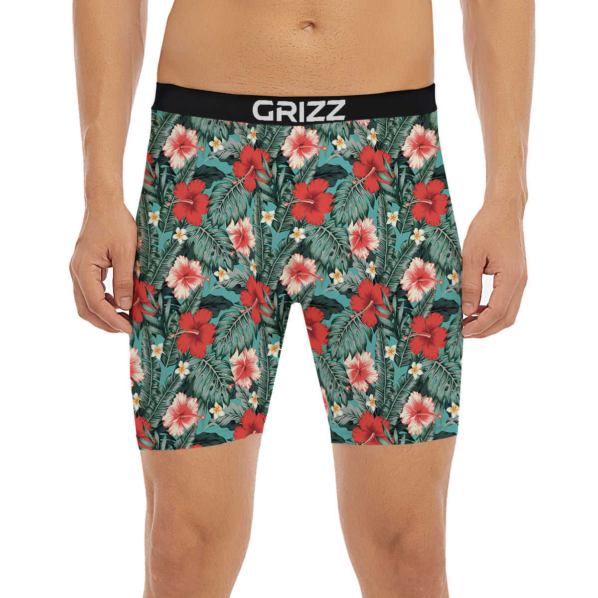 Hibiscus Flowers Tropical Print Pattern Boxer Briefs-grizzshop