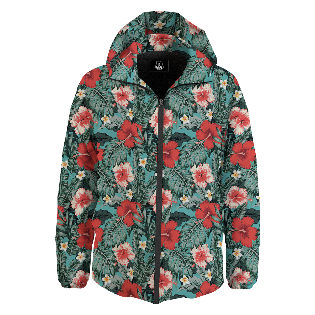 Hibiscus Flowers Tropical Print Pattern Down Jacket-grizzshop
