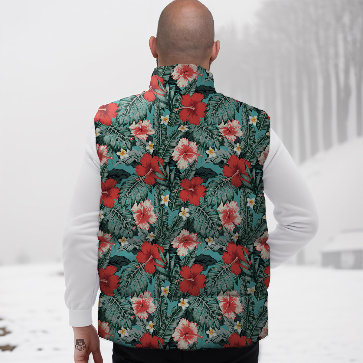 Hibiscus Flowers Tropical Print Pattern Down Vest
