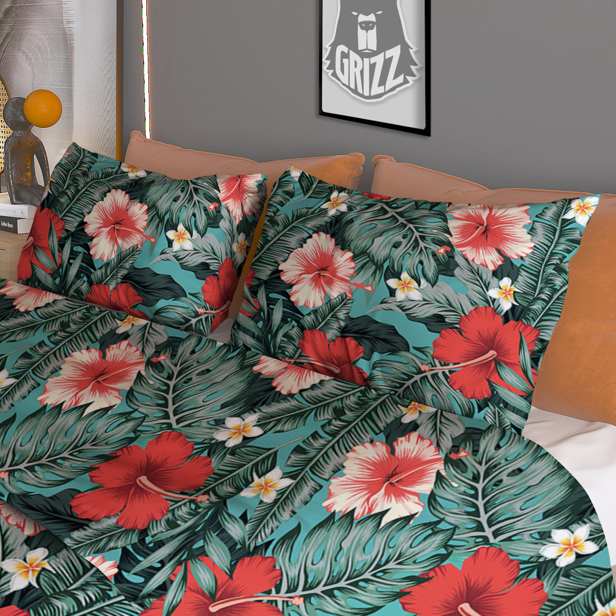 Hibiscus Flowers Tropical Print Pattern Duvet Cover Bedding Set